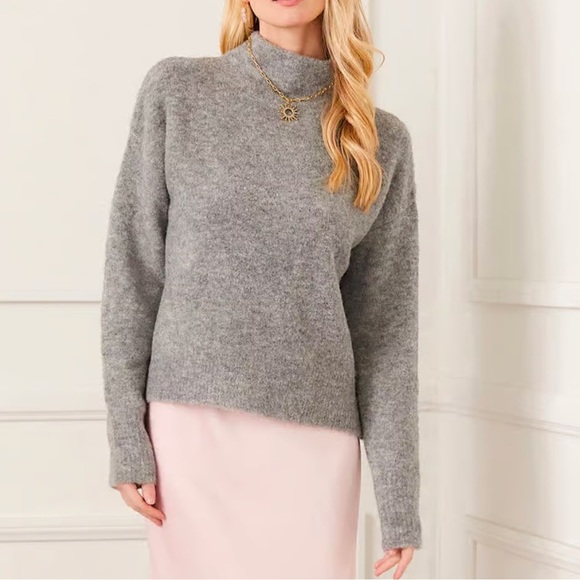 Karen Kane Marled Merino Wool Blend Gray Mock Neck Pullover Sweater Size L Warm - Picture 2 of 11
